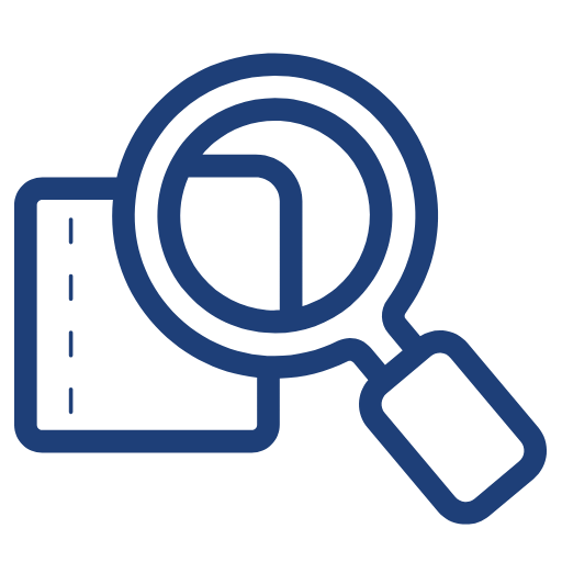 Icon of a magnifying glass inspecting a document, indicating search or review of a file or invoice