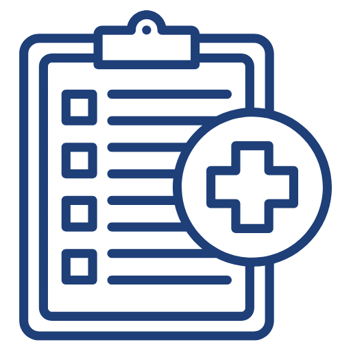 Clipboard with a checklist and a medical cross badge indicating health-related tasks or forms