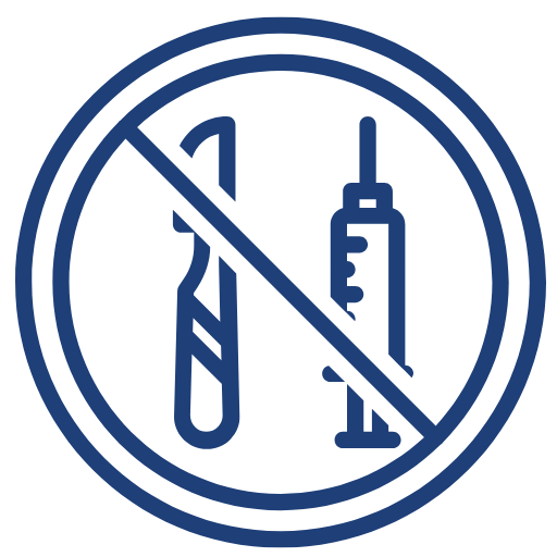 No syringes or needles allowed (crossed-out icon in a blue circle)